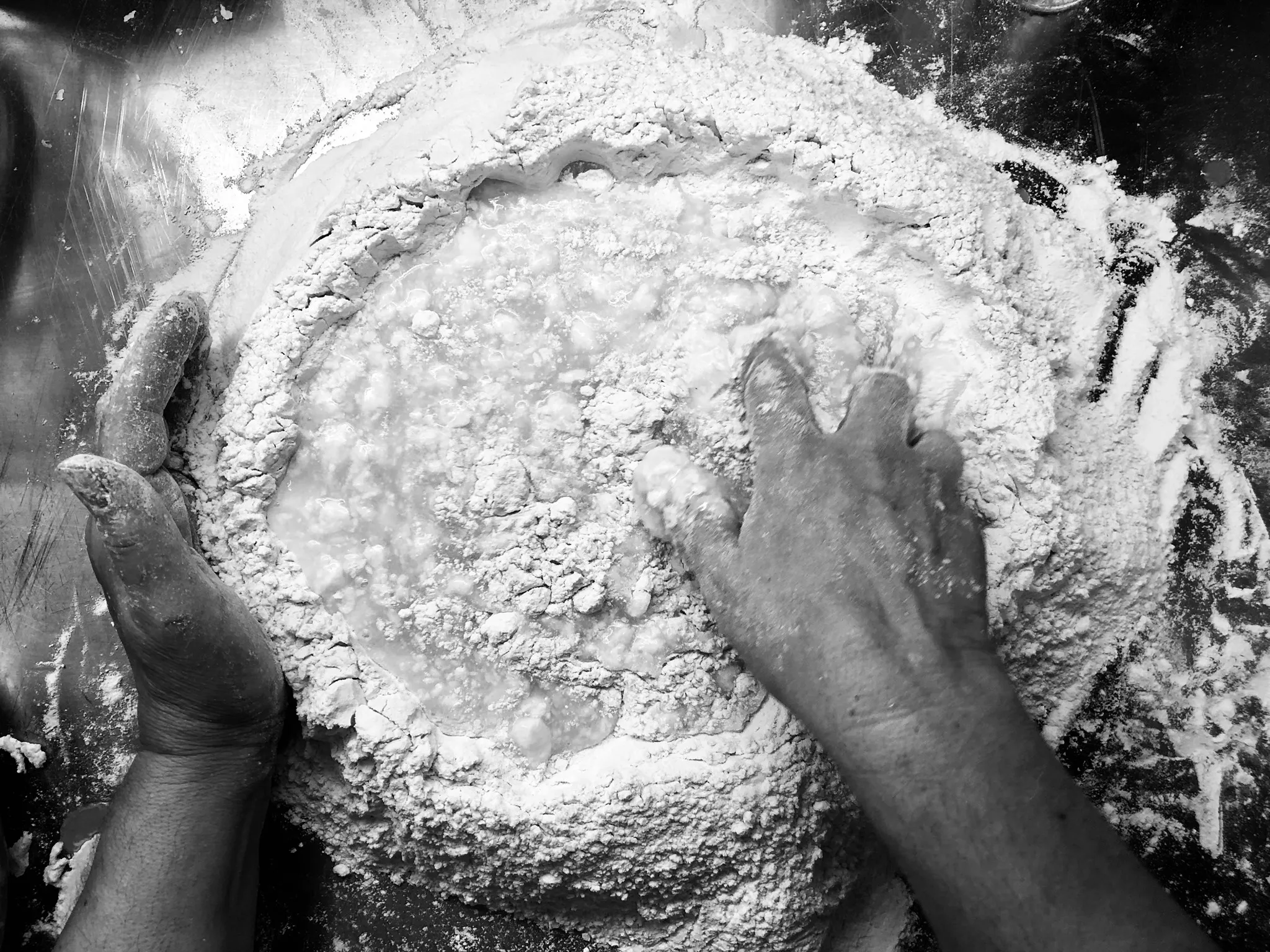 Black and white image of pasta dough